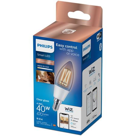 LED žárovka E14 C35 4,9W = 40W 2700-6500K FILAMENT SMART WiFi Philips WiZ
