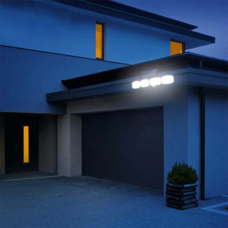 Solární Reflektor 4x COB LED 20W 800lm Studená bílá IP65 pohybový senzor + dálkové ovládání