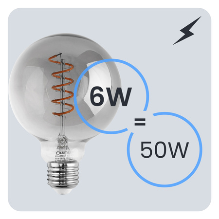 Žárovka Dekorativní Kulka LED E27, G95 6W = 50W 420lm 2200K Teplá bílá 360° Filament Globe Smokey LUMILED
