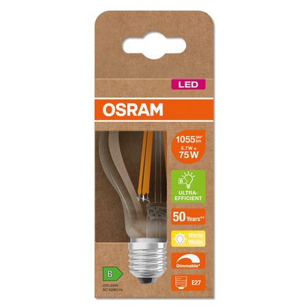 LED žárovka A60 E27 5,7W = 75W 1055lm 2700K Warm 300° Dimmable CLASSIC Osram