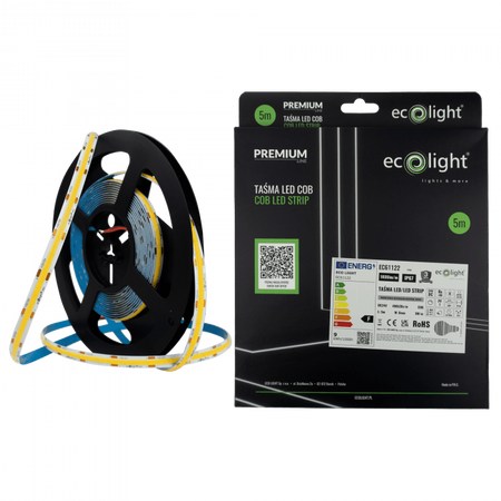 LED pásek COB 9W/m 1035lm/m 480LED/m 24V 4000K neutrální bílá IP67 role 5m Ecolight