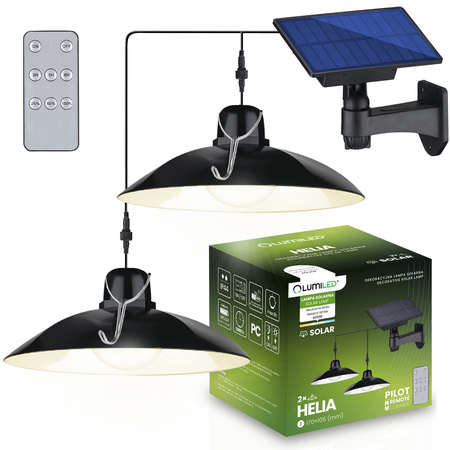 2x HELIA Solární LED lustr Zahradní přívěsek Stropní senzor Pilotní panel LUMILED