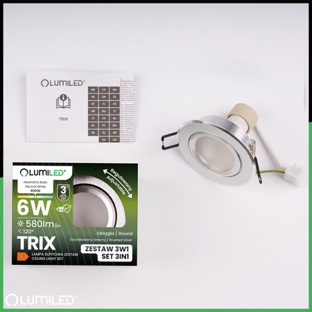 TRIX 3v1 GU10 6W 4000K Brushed Silver LUMILED kulaté halogenové svítidlo pro zápustnou montáž