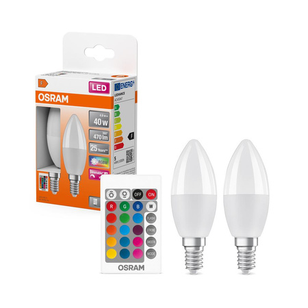 2x LED žárovka B37 Candle E14 4,9W = 40W 470lm 2700K RGBW 200° stmívatelná Pilot Retrofit Filament Osram