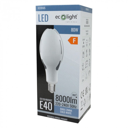 LED žárovka E40 80W 8000lm 6000K Cold Rocket Ecolight