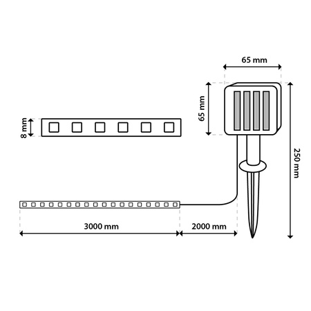 LED solární pásek, 180xLED 3000K Teplá bílá IP44 3m AVERO LUMILED