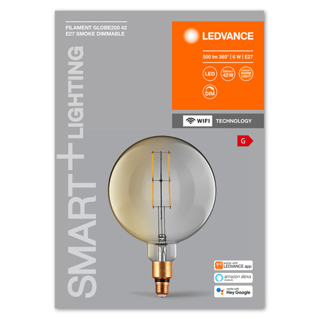 LED žárovka E27 G200 6W = 42W 2500K Teplá bílá 500lm 320° LEDVANCE SMART+ WIFI vlákno Stmívatelné