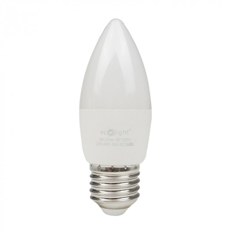 LED žárovka svíčka B37 E27 3W 270lm 6500K studená bílá Ecolight