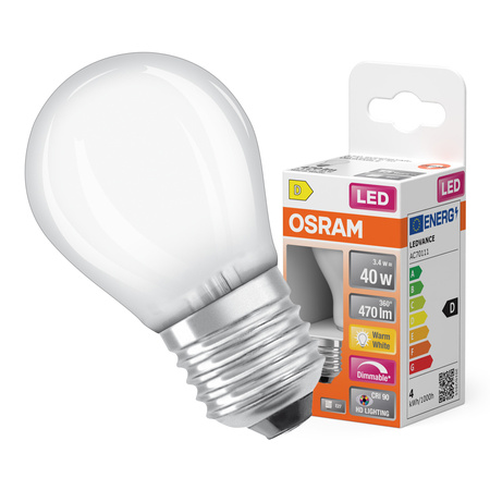 LED žárovka P45 Ball E27 3,4W = 40W 470lm 2700K Warm CRI90 300° Stmívatelné vlákno SUPERSTAR PLUS CLASSIC Osram