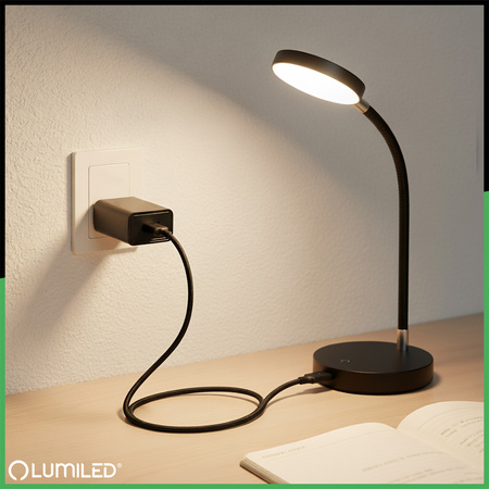 Nabíječka Napájecí Adaptér, 1x USB 5V/1A DC pro Stolní lampa Černá LUMILED