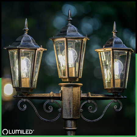 Venkovní zahradní lampa 3x E27, LED sloupek lucerna 2m Patina BELLIS LUMILED