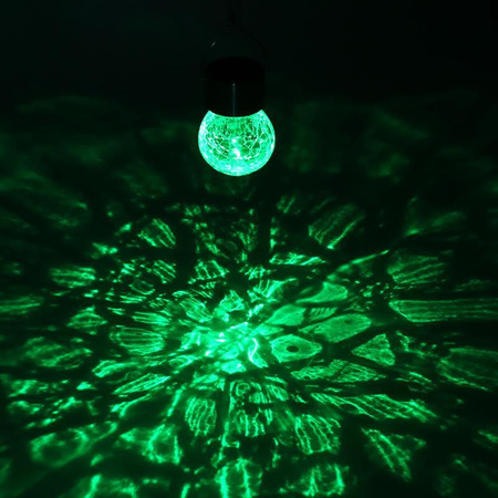 LED solární zahradní lampa. závěsná LED RGB BALL. sklo. černá. efekt prasklého skla
