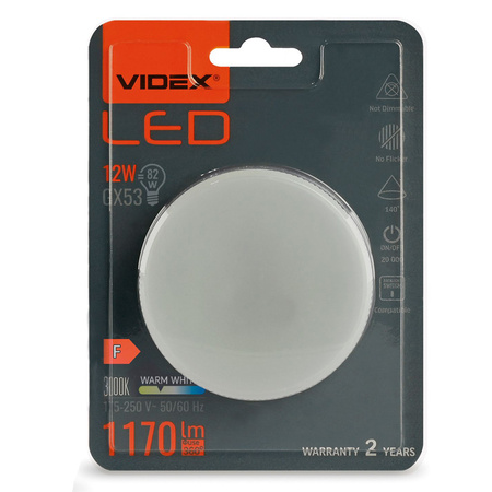 LED žárovka GX53 Reflektor 12W = 82W 1170lm 3000K Teplá 140° Videx