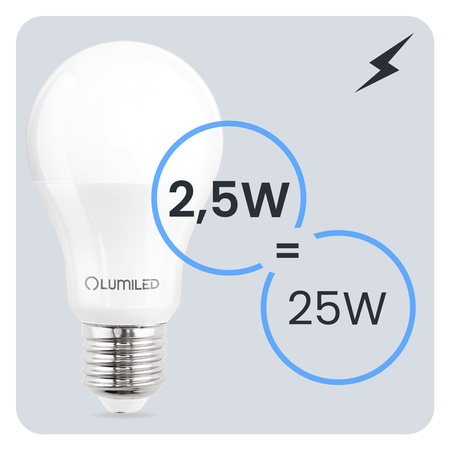 LED žárovka E27 A60 2,5W = 25W 275lm 4000K neutrální bílá 260° LUMILED