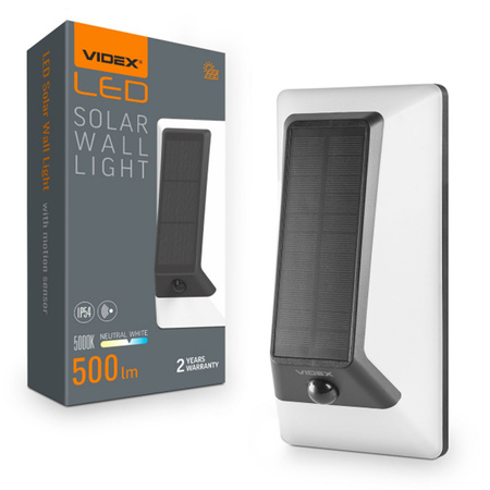 Solární reflektor se senzorem 500lm 5000K Neutrální 120° 3,2V IP54 IK07 Povrchová montáž Bílá VIDEX