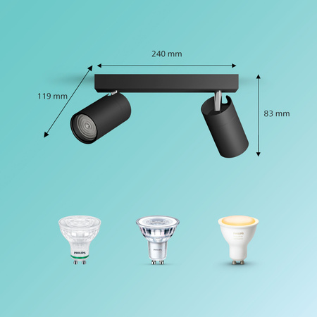 Reflektorové stropní svítidlo 2x GU10 IP44 černé Kosipo Philips