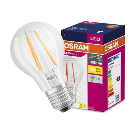 LED žárovka E27 A60 8W = 75W 1055lm 2700K Teplá bílá 300° OSRAM Filament