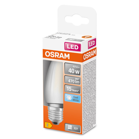 LED žárovka B35 Candle E27 4W = 40W 470lm 4000K Neutral 300° Retrofit Filament CLASSIC Osram