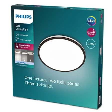 Plafond LED lampa pro povrchovou montáž OZZIET 22W 4000K 40cm černá kulatá PHILIPS