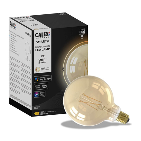 Ozdobná LED žárovka E27 G125 SMART WiFi 7W 806lm TUYA Filament CALEX Globe Gold