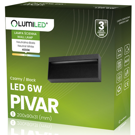 Zahradní nástěnná lampa 6W, IP54 PIVAR LUMILED