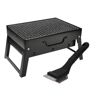 Grilovací sada: Skládací přenosný gril + kartáč na čištění roštu