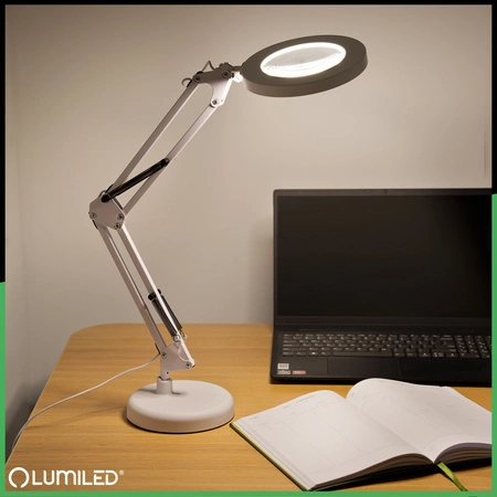 Stolní lampa LED 8W CCT Kreslící stolní lampa 3x zvětšovací sklo LUCA 2 White LUMILED