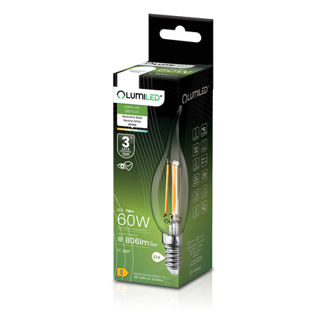 Žárovka LED svíčka BA35, E14 7W 770lm 4000K neutrální bílá 360° Filament LUMILED