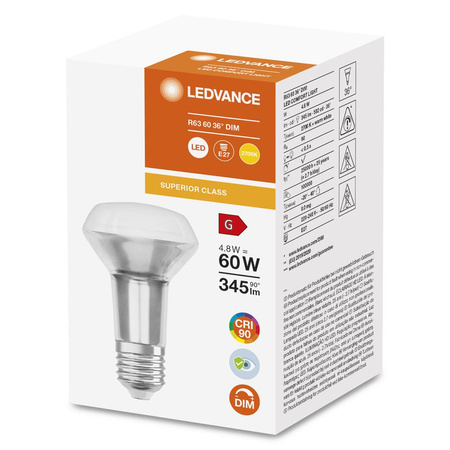LED reflektorová žárovka E27 R63 4,8W = 60W 345lm 2700K teplá bílá 36° CRI90 Stmívatelná Ledvance