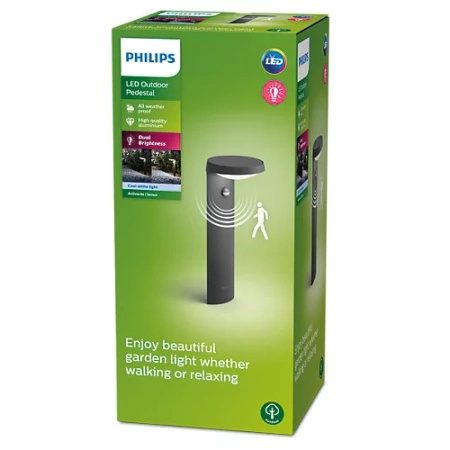 Venkovní LED zahradní svítidlo TYLA IR myGarden 9W 4000K IP44 s pohybovým a soumrakovým čidlem tyč 40cm antracit PHILIPS