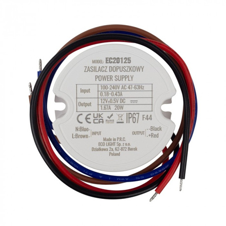 LED zdroj do boxu 1.67A 20W 12V IP67 ECOLIGHT
