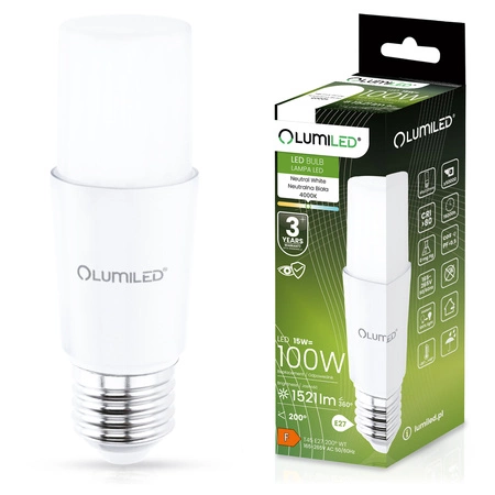 6x Žárovka LED E27, 15W = 100W 1521lm 4000K Neutrální bílá Stick LUMILED