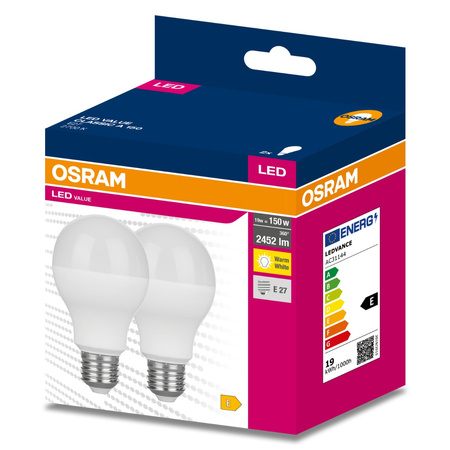 2x LED žárovka E27 A60 19W = 150W 2452lm 2700K Teplá bílá 200° OSRAM HODNOTA