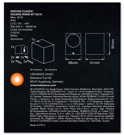 Nástěnné svítidlo ENDURA Classic Square Down White LEDVANCE