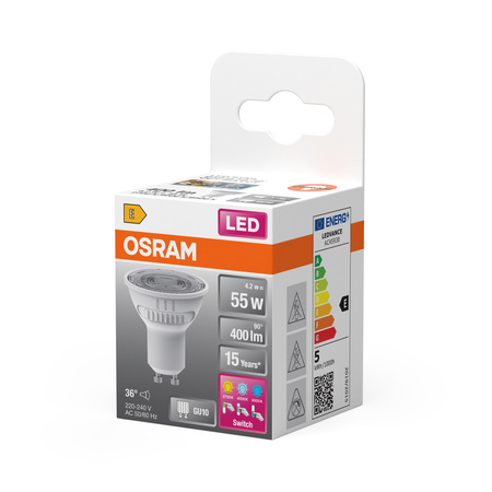 LED žárovka PAR16 Reflektor GU10 4,2W = 55W 400lm 2700 - 4000 - 6500K CCT 36° SUPERSTAR Osram