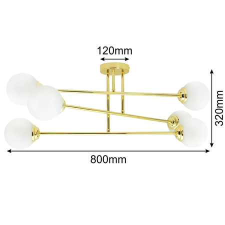 Stropní závěsné svítidlo 6xE27 GOLD PALLE Skleněná lustrová stínidla