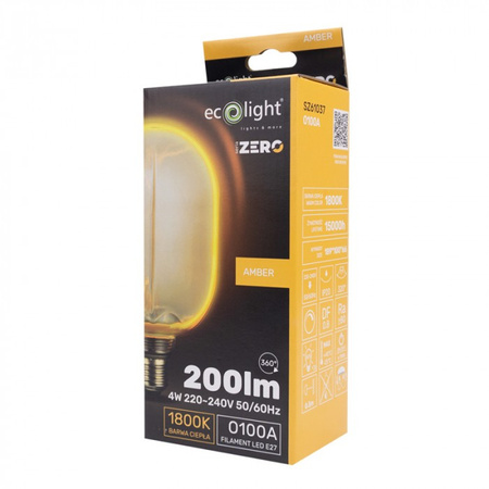 LED žárovka O100 E27 4W 200lm 1800K teplá bílá FILAMENT Dekorativní ZERO Ecolight