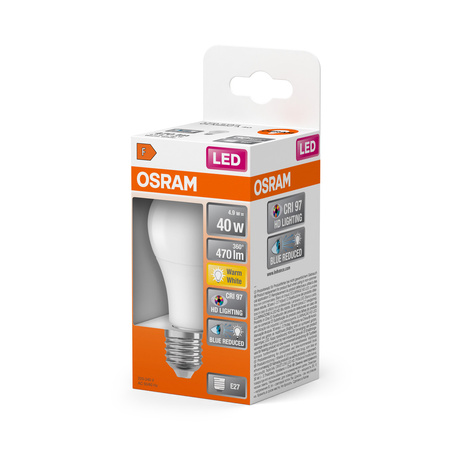 LED žárovka A60 E27 4,9W = 40W 470lm 2700K Warm CRI>97 180° CLASSIC Osram