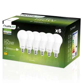 6x Žárovk LED A80, E27 18W = 150W 2500lm 4000K Neutrální bílá 260° LUMILED