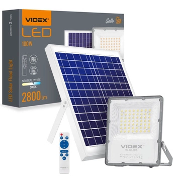 Solární Reflektor Lampa 56x LED 100W 2800lm 5000K IP65 VIDEX soumrakový senzor s dálkovým ovládáním