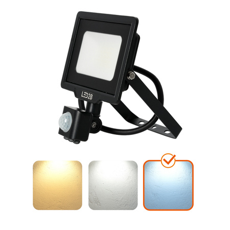 Venkovní LED reflektor Zahrada 20W 1600lm 6500K Studený 120° se senzorem pohybu a soumraku IP65 Černá MHC Kobi