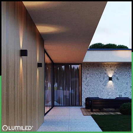 Zahradní nástěnná lampa 2x 3W, nastavitelné nahoru a dolů 4000K Černá PICEA LUMILED