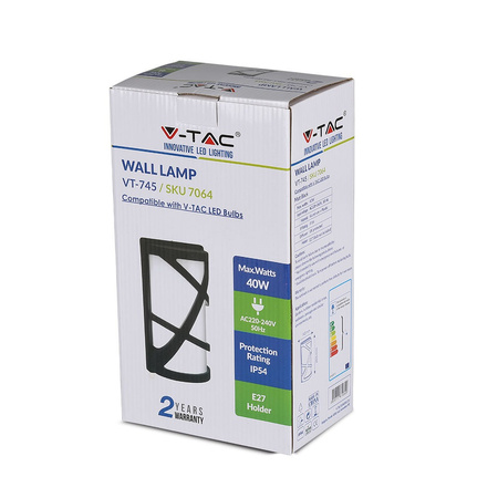 Zahradní lampa Elevation Nástěnná lampa E27 Mléčná Mosaic Černá Matné Stínidlo VT-745 V-TAC