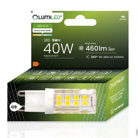 Žárovka LED G9, KAPSLE 5W = 40W 460lm 4000K Neutralní bílá 360° LUMILED