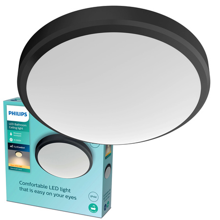 Plafond LED lampa pro povrchovou montáž DORIS 6W 2700K IP44 22cm černá PHILIPS