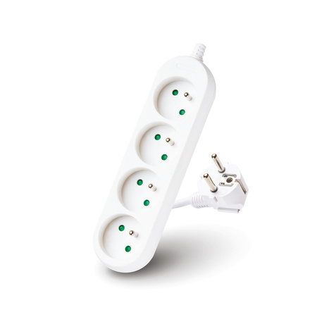Prodlužovací kabel Zástrčka 4 x uzemněná zásuvka Napájecí pásek 3m Bílá Linea Kobi