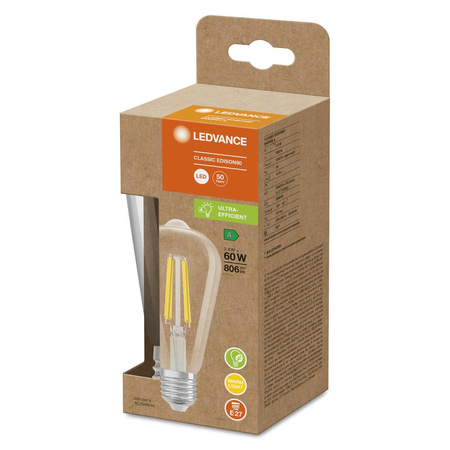 LED žárovka ST64 E27 3,8W = 60W 806lm 3000K teplá bílá FILAMENT LEDVANCE