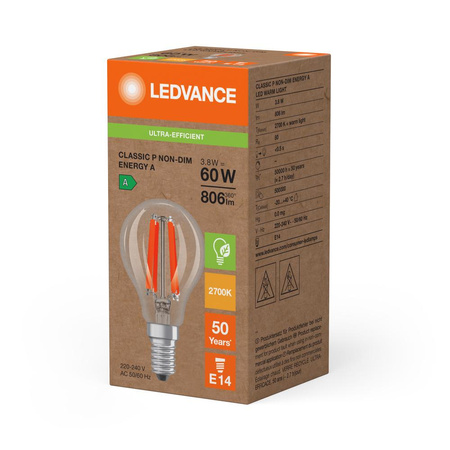 LED žárovka Ball E14 P45 3,8W = 60W 806lm 2700K Warm 320° Ledvance