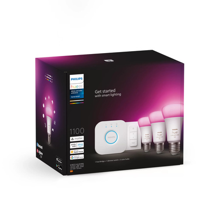 3PAK LED žárovka E27 A60 9W CCT RGB PHILIPS HUE White & COLOR Ambiance Bluetooth Zigbee + Hue Bridge + stmívač