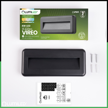 Venkovní zahradní schodišťová nástěnná lampa CCT 3000-6500K LED 4W IP65 VIREO LUMILED